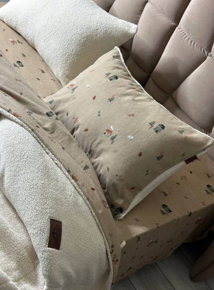 Зимовий комплект постільної білизни двосторонній Wooden Krem євро Туреччина