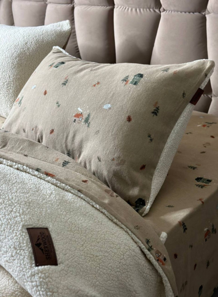 Зимовий комплект постільної білизни двосторонній Wooden Krem євро Туреччина