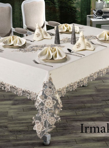 Льнянная скатерть для стола Irmak 160х220 с салфетками 8 шт. Турция
