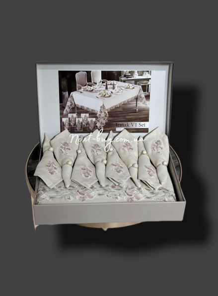 Льнянная скатерть для стола Irmak 160х220 с салфетками 8 шт. Турция