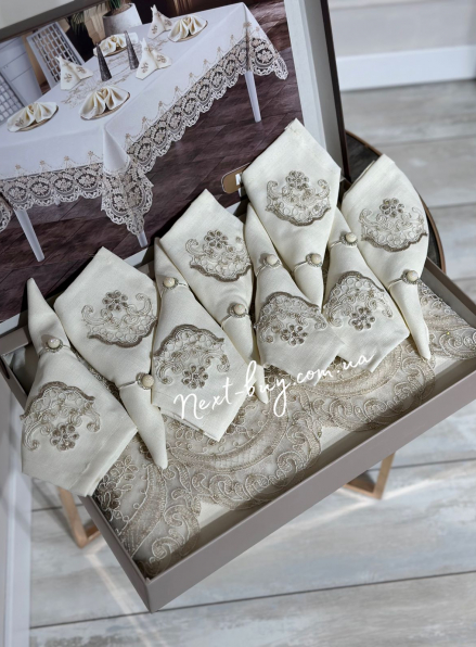 Льнянная скатерть для стола Meva Set 160х220 с салфетками 8 шт. Турция