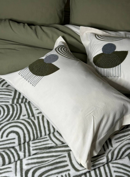 Комплект постільної білизни з вишивкою і пледом Babil haki євро Туреччина