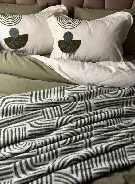 Комплект постільної білизни з вишивкою і пледом Babil haki євро Туреччина