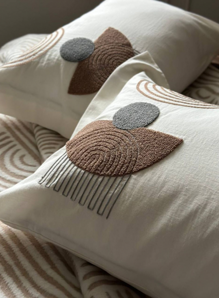 Комплект постільної білизни з вишивкою і пледом Babil kahve євро Туреччина