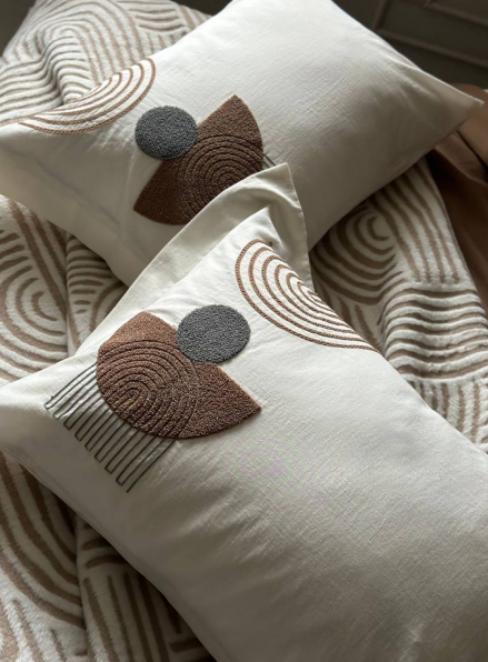 Комплект постільної білизни з вишивкою і пледом Babil kahve євро Туреччина