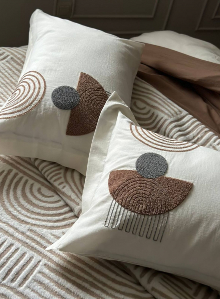 Комплект постільної білизни з вишивкою і пледом Babil kahve євро Туреччина