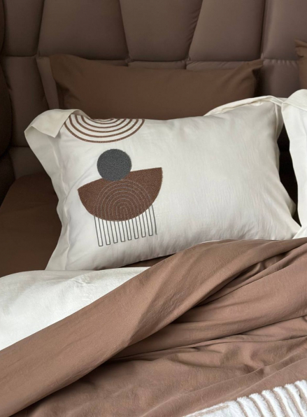 Комплект постільної білизни з вишивкою і пледом Babil kahve євро Туреччина