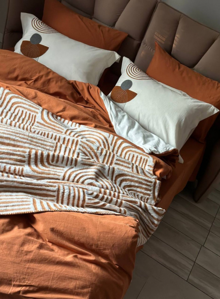 Комплект постільної білизни з вишивкою і пледом Babil kiremit євро Туреччина