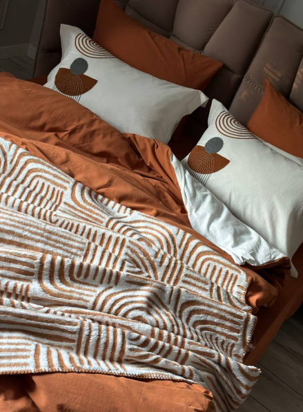 Комплект постільної білизни з вишивкою і пледом Babil kiremit євро Туреччина