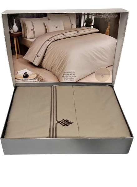 Постільна білизна Maison D'or Maison Deluxe beige-brown 200x220см сатин з вишивкою