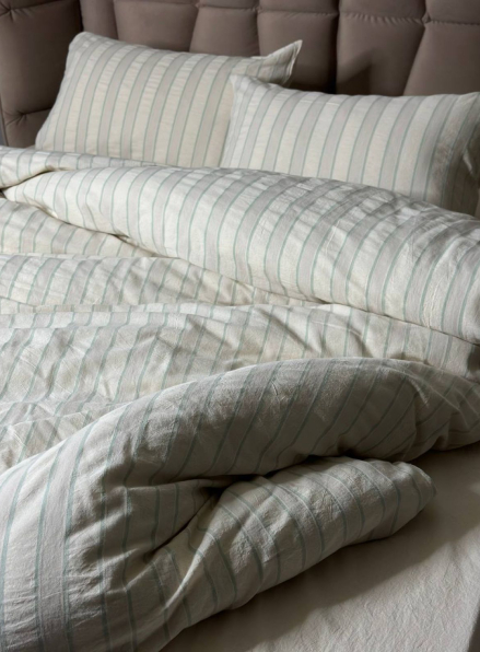 Постільна білизна Thin Line Mint 200x220 з вареної бавовни