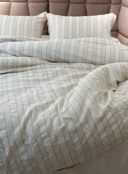 Постільна білизна Thin Line Mint 200x220 з вареної бавовни