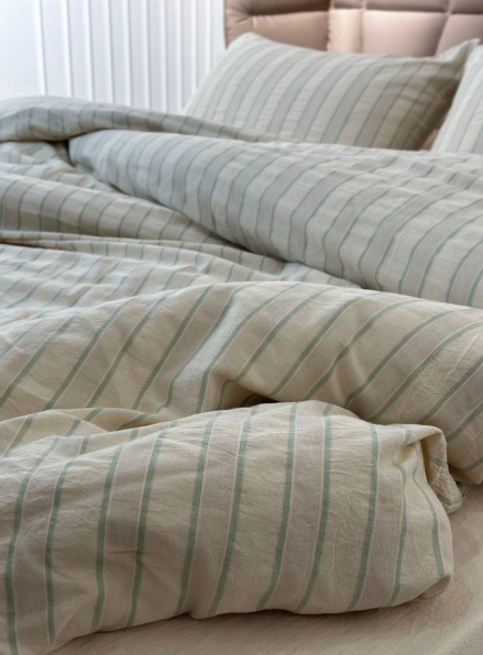 Постільна білизна Thin Line Mint 200x220 з вареної бавовни