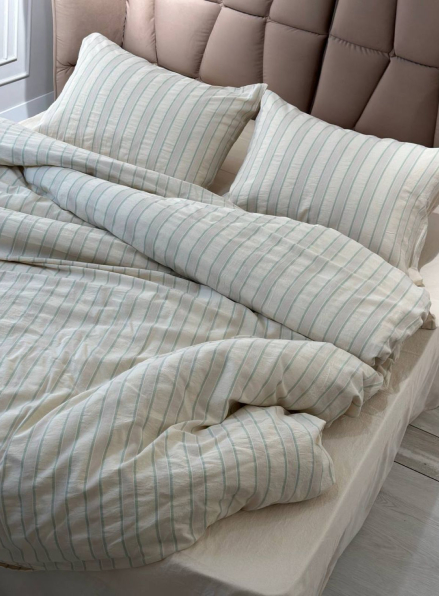 Постільна білизна Thin Line Mint 200x220 з вареної бавовни