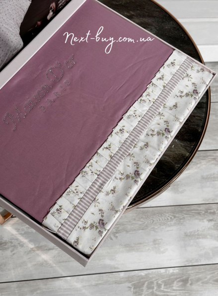 Постельное белье Maison D'or Roses dark lilac полуторное 160x200см сатин со стразами