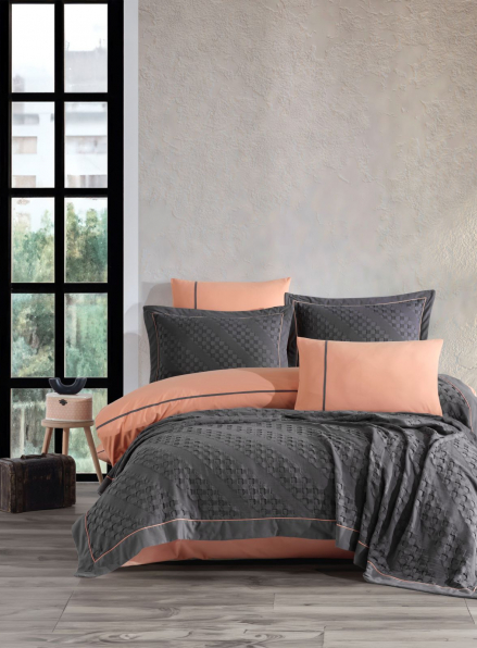 Постельное белье с пике Saheser Helen antracite евро 200х220
