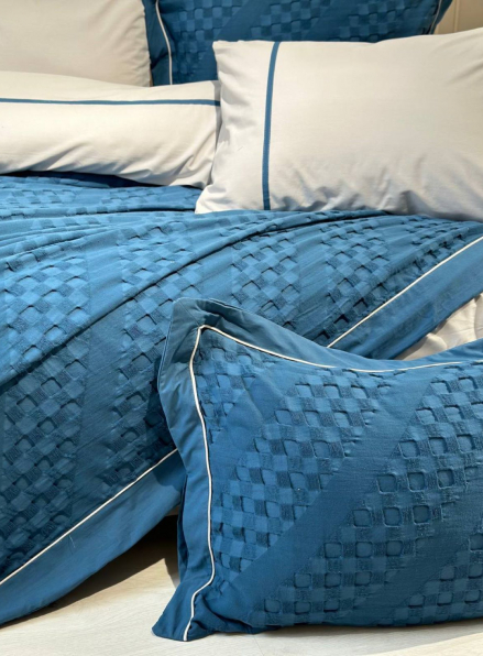 Постільна білизна з піке Saheser Helen blue євро 200х220