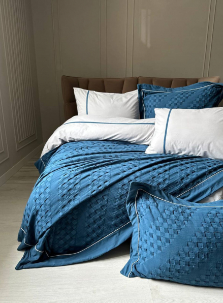 Постільна білизна з піке Saheser Helen blue євро 200х220