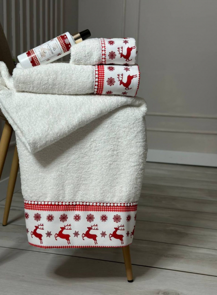 Новогодний набор махровых полотенец La Maison Joy 3шт. + ароматический спрей