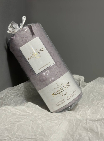 Простирадло на резинці 180х200+30см Feellove lila з наволочками