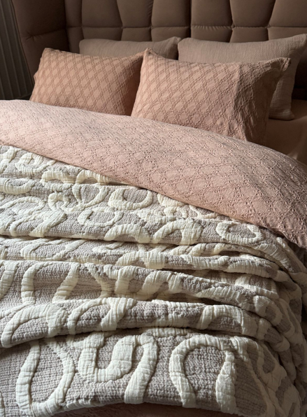 Муслінове покривало з наволочками Saheser Mervis bej євро Туреччина