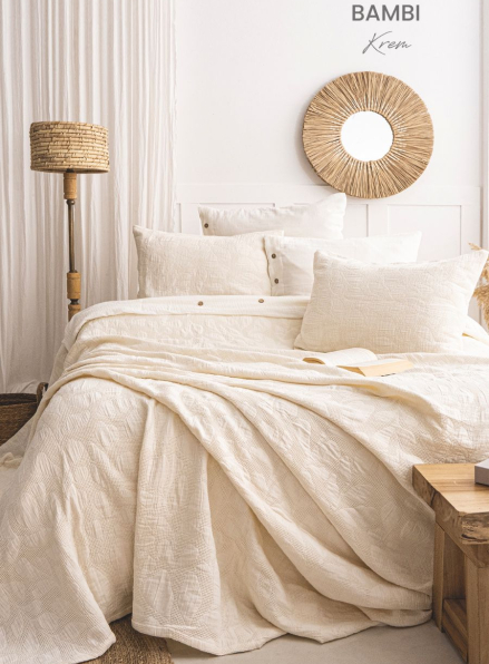 Жакардове покривало з наволочками Saheser Bambi krem  євро Туреччина