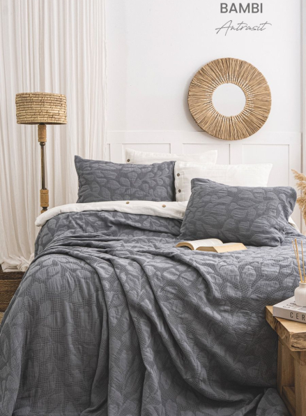 Жакардове покривало з наволочками Saheser Bambi antrasit  євро Туреччина