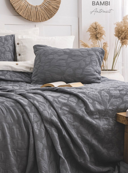 Жакардове покривало з наволочками Saheser Bambi antrasit  євро Туреччина