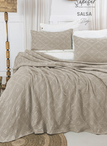 Жакардове покривало з наволочками Saheser Salsa bej євро Туреччина