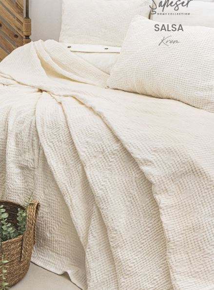 Жакардове покривало з наволочками Saheser Salsa krem євро Туреччина