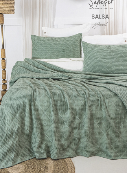 Жакардове покривало з наволочками Saheser Salsa yesil євро Туреччина