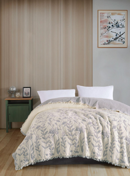 Муслиновое покрывало Misty Garden Gri евро Турция