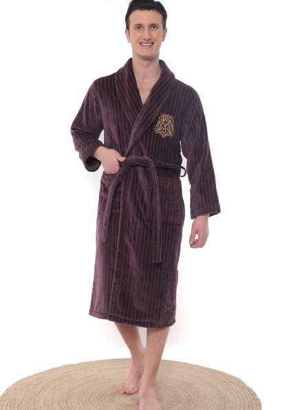 Maison Dor Paris Alberto мужской велюровый халат с шалевым воротником и золотой вышивкой бордовый