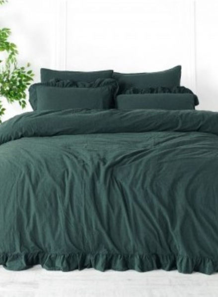 Эксклюзивное постельное белье Limasso Dark Green 200x220 из вареного хлопка