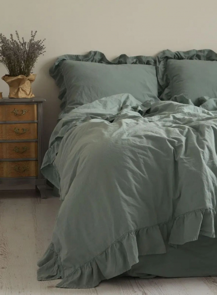 Эксклюзивное постельное белье Limasso Natural Green 200x220 из вареного хлопка