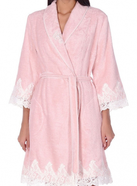 Maison D'or Gloria бамбуковый женский халат с кружевом розовый