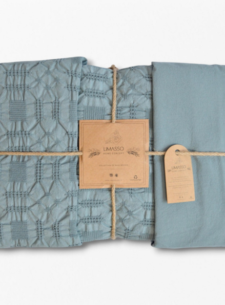 Ексклюзивна постільна білизна Limasso Kristal Akdeniz Mavisi 200x220 з вареної бавовни