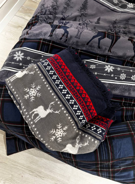 Постільна білизна First Choice Flannel Happiness Navy Blue сімейний 160х220х2