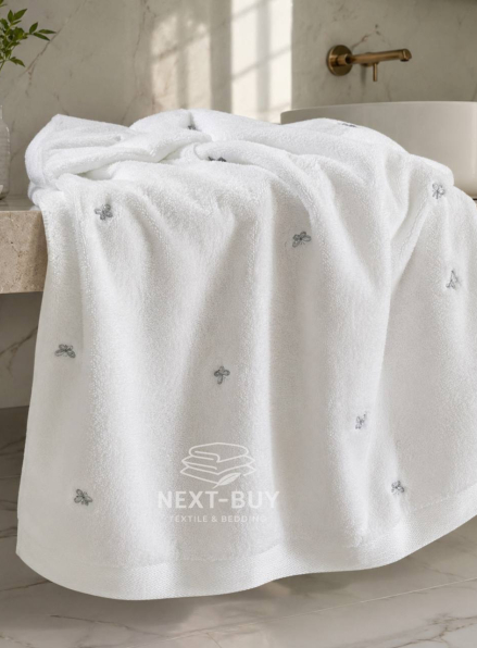 Махровий рушник банний Maison Dor Soft Butterflies white-grey 85х150 бавовна