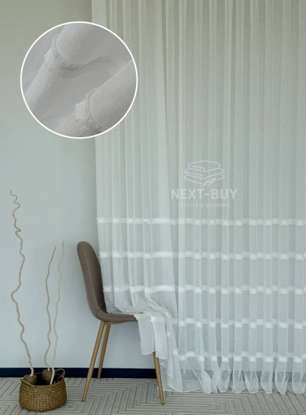 Тюль білий льон з аплікацією у смужку Linen Grace White Італія