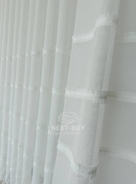 Тюль білий льон з аплікацією у смужку Linen Grace White Італія