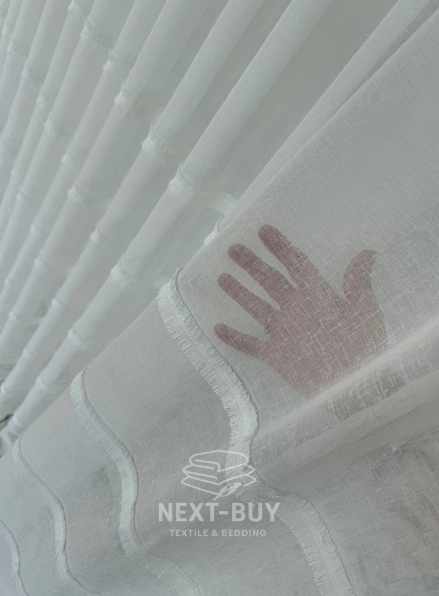 Тюль білий льон з аплікацією у смужку Linen Grace White Італія