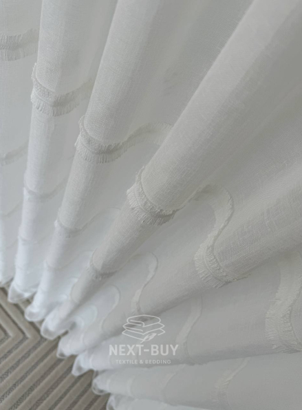 Тюль білий льон з аплікацією у смужку Linen Grace White Італія