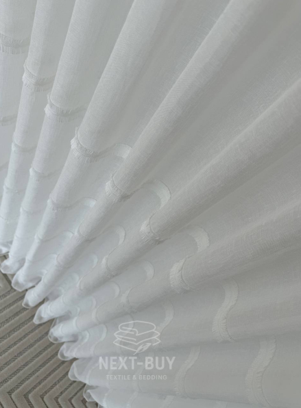 Тюль білий льон з аплікацією у смужку Linen Grace White Італія