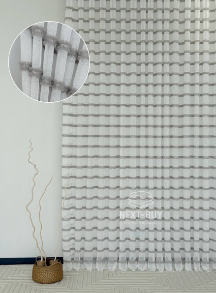 Тюль білий льон з квітковою вишивкою Bianca Fiora White Linen, Італія