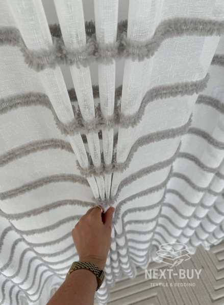 Тюль білий льон з квітковою вишивкою Bianca Fiora White Linen, Італія