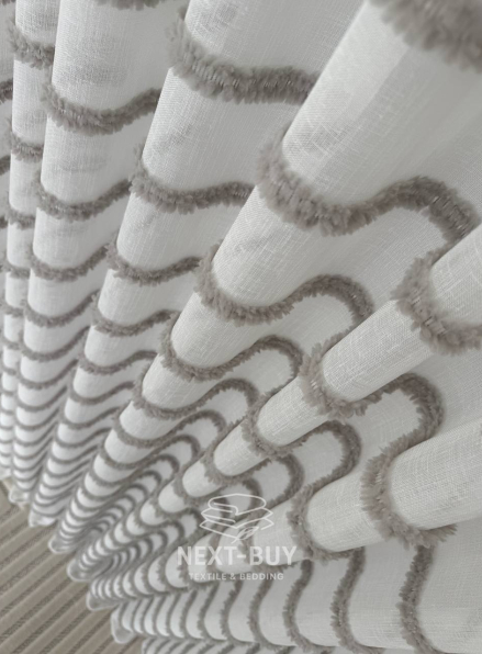 Тюль білий льон з квітковою вишивкою Bianca Fiora White Linen, Італія