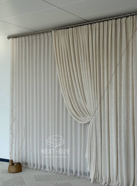 Тюль Boho фактурний льон — сітка Soft Weave Linen Beige Elegance Італія