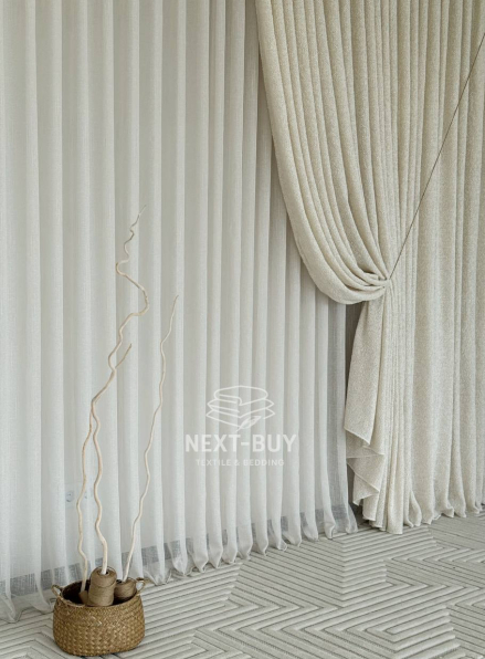 Тюль Boho фактурний льон — сітка Soft Weave Linen Beige Elegance Італія