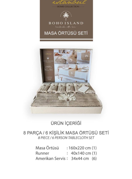 Набір скатертин Boho Island 160х220 см  (8 предметів) Туречинна